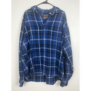Woolrich Blue Plaid Flannel Shirt Men's XXL Long Sleeve Button Up Cabincore Cozy